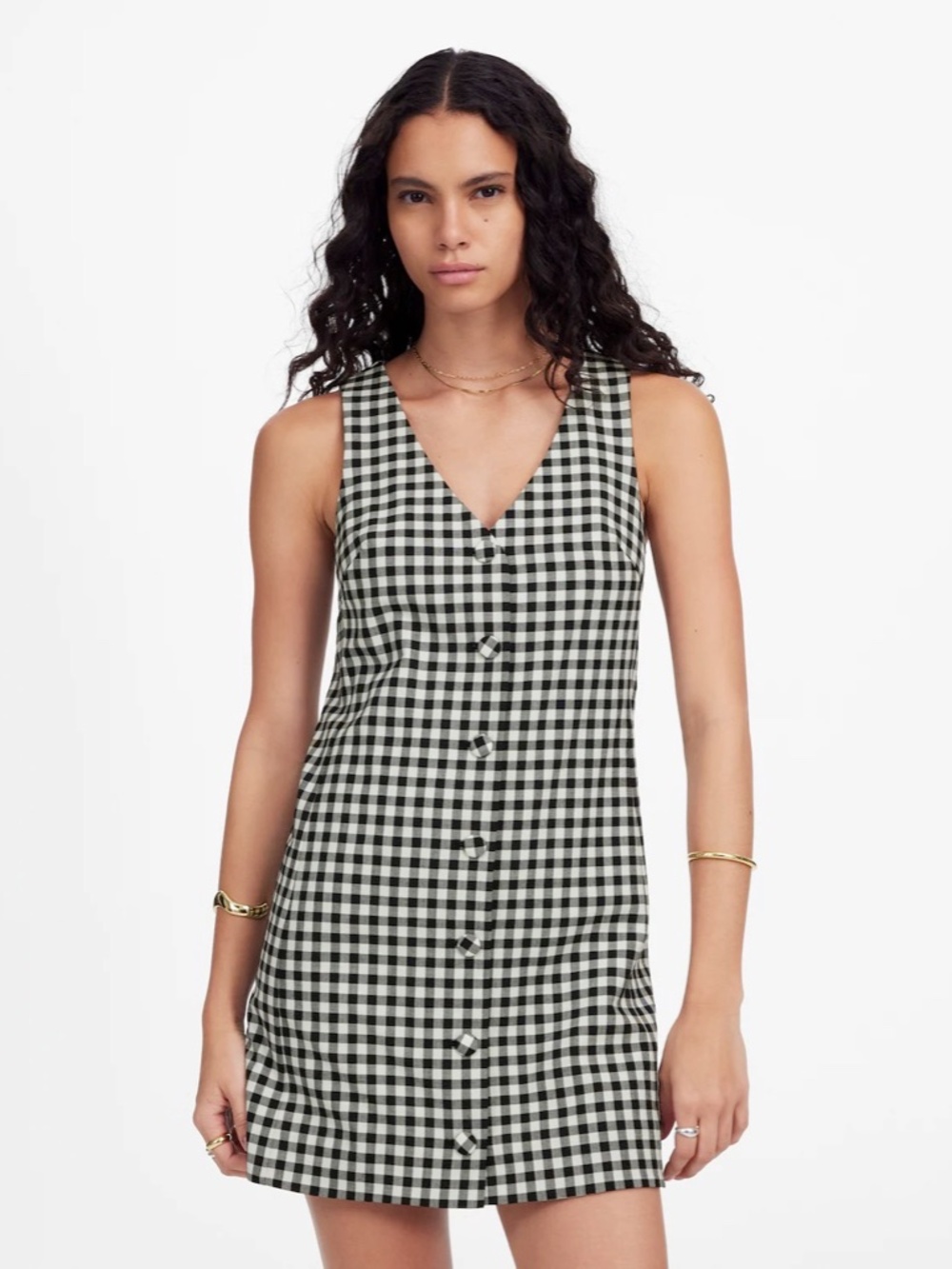 Madewell V-Neck Mini Vest Dress in Gingham Size 2 Black